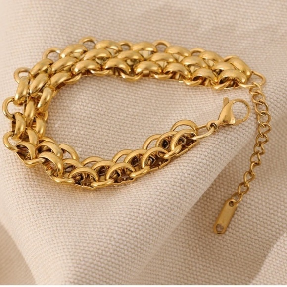 New 18k Gold Wide Chain Chunky Bracelet - Picture 1 of 9